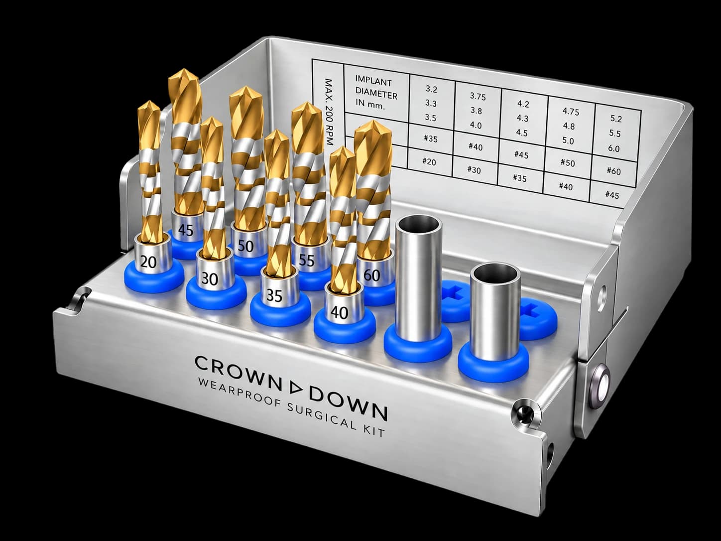 Crown Down Kit - 20 mm - Crown Down tungsten carbide implant drilling kit