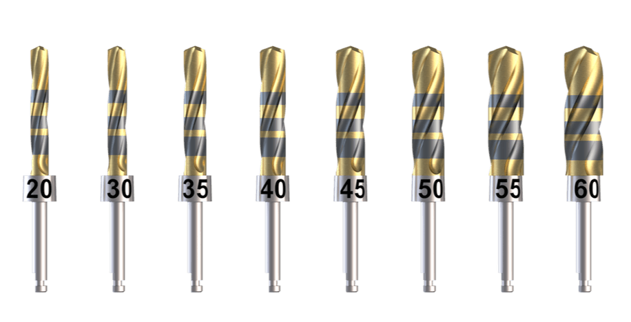 Crown Down — 8 solid tungsten carbide drills, sizes #20 to #60